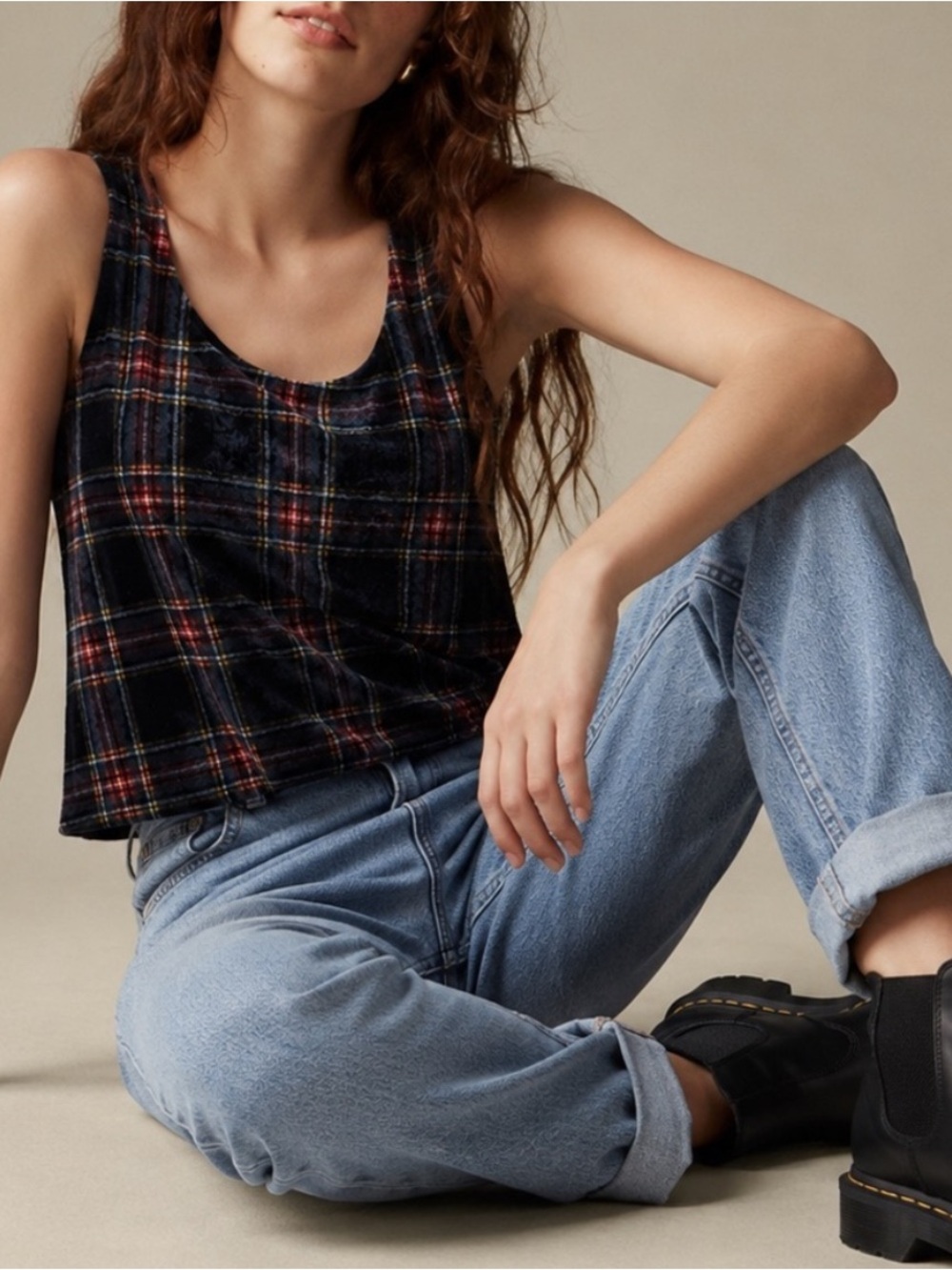 J. Crew Tartan Plaid Velvet Tank Top | Size 2